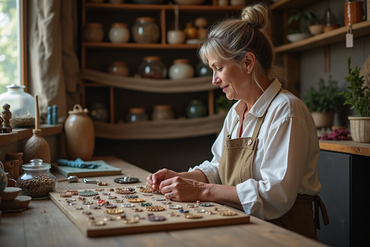 Artisan créant des pendentifs bola de grossesse dans son atelier