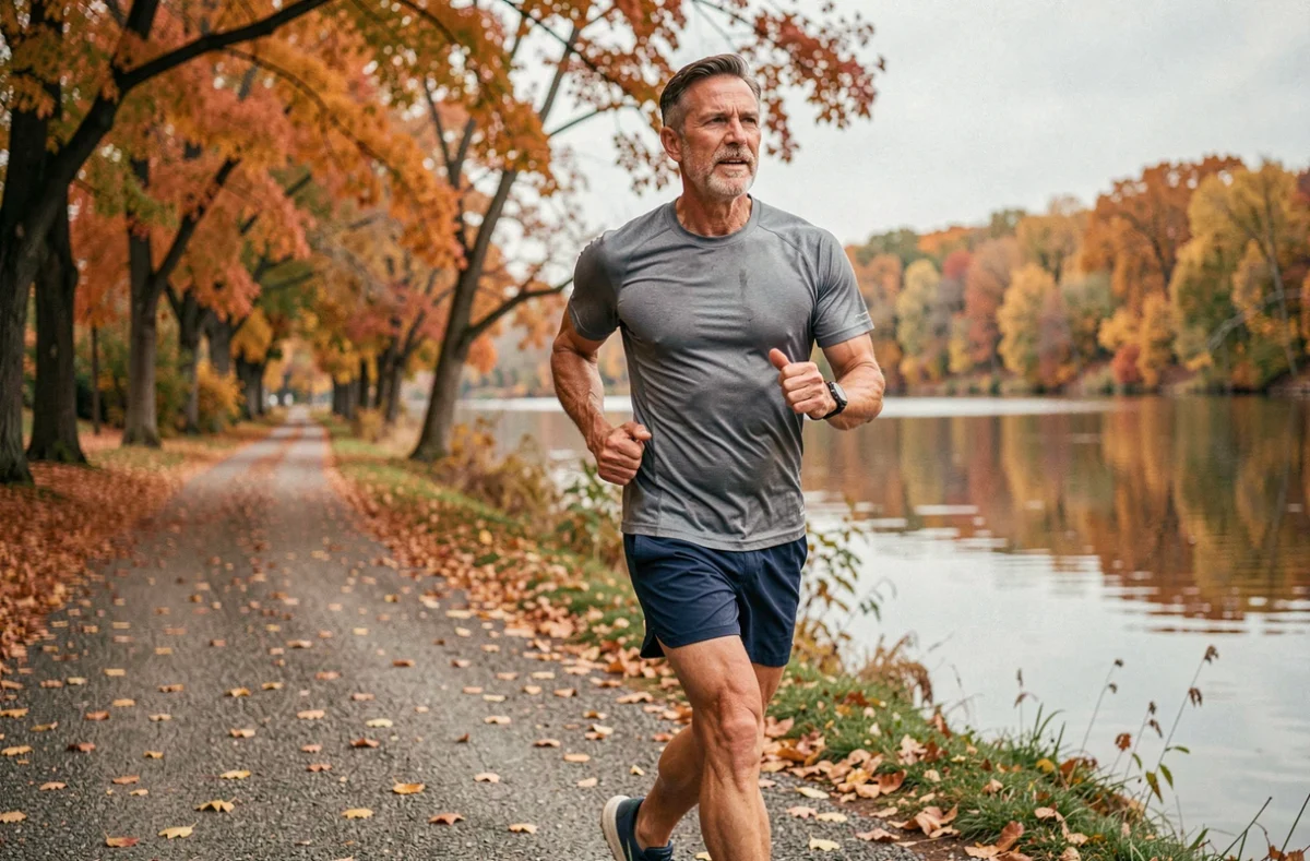 Coureur mature pratiquant une activité physique en plein air pour améliorer sa circulation sanguine et réguler les hématies