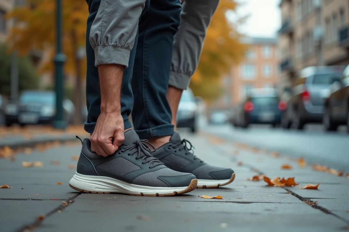 Homme souffrant d'une douleur chronique au bord externe du pied lors d'une marche en ville