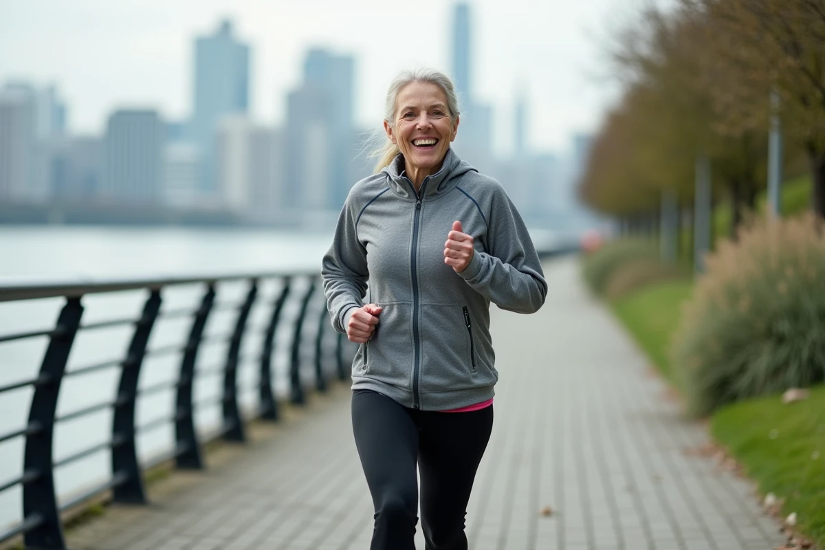 Femme senior courant le long d