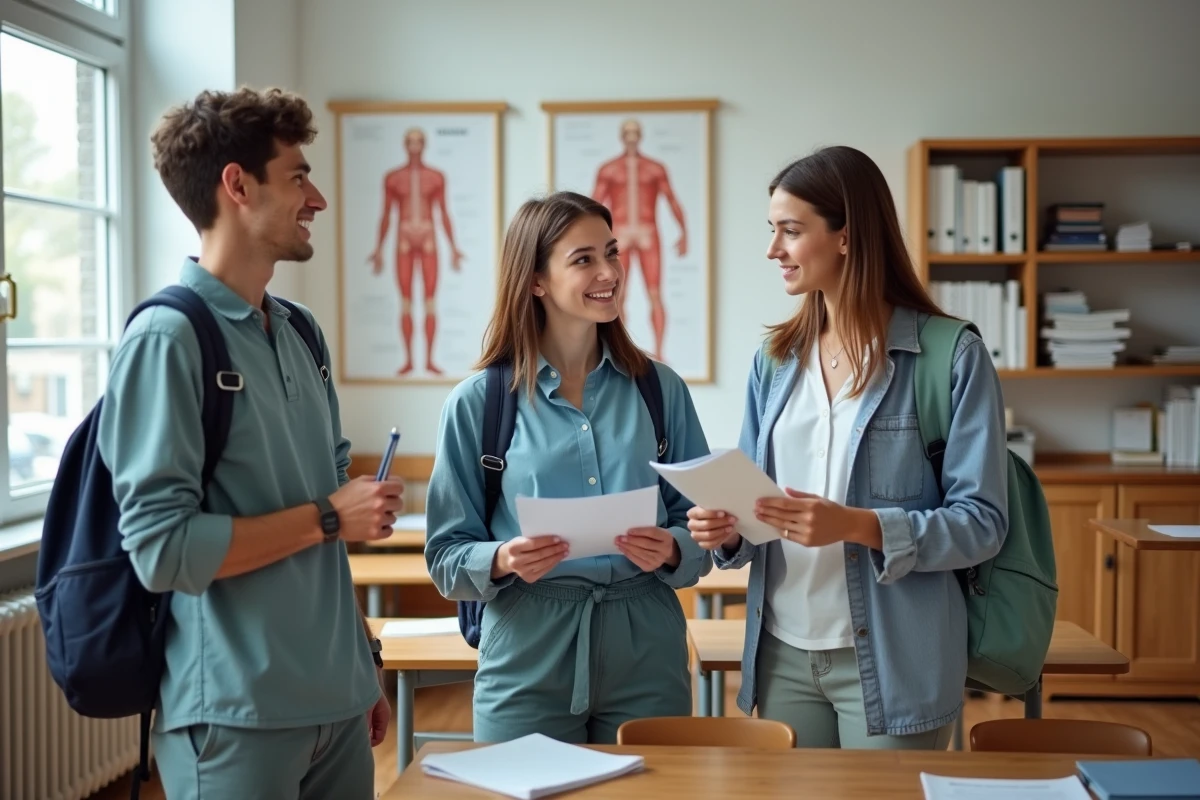 Groupe d etudiants en salle de cours medicale