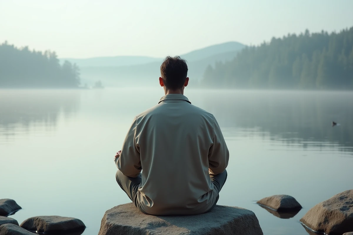 Homme méditant au bord d