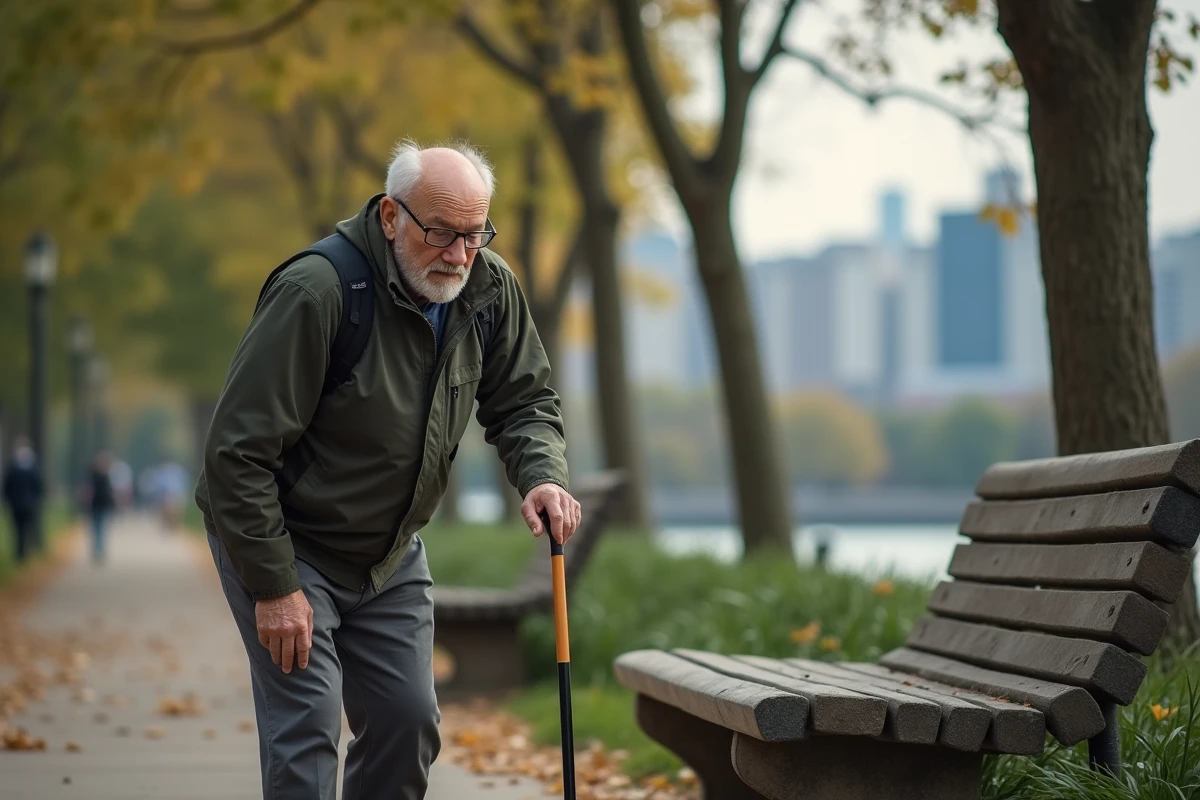 Homme âgé dans un parc se massant l