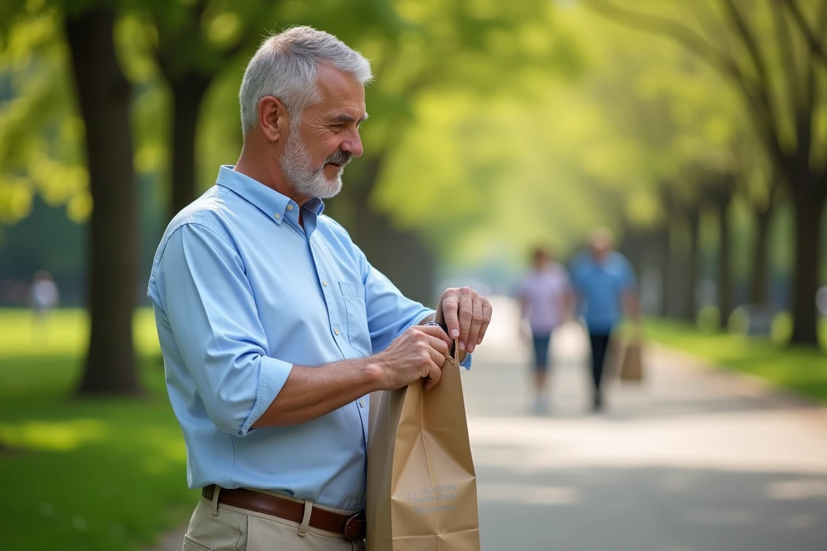 Homme vérifiant sa montre dans un parc au printemps