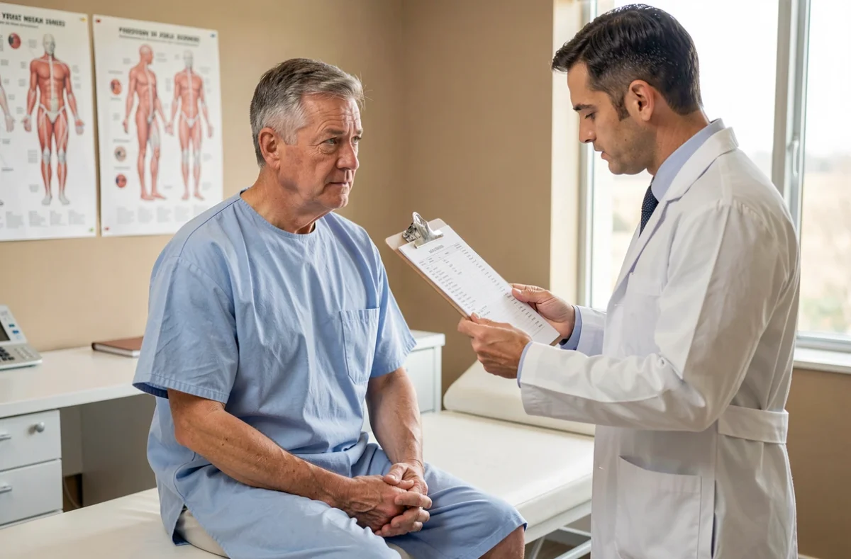 Médecin expliquant à un patient les résultats d'une analyse sanguine avec un taux de monocytes élevé