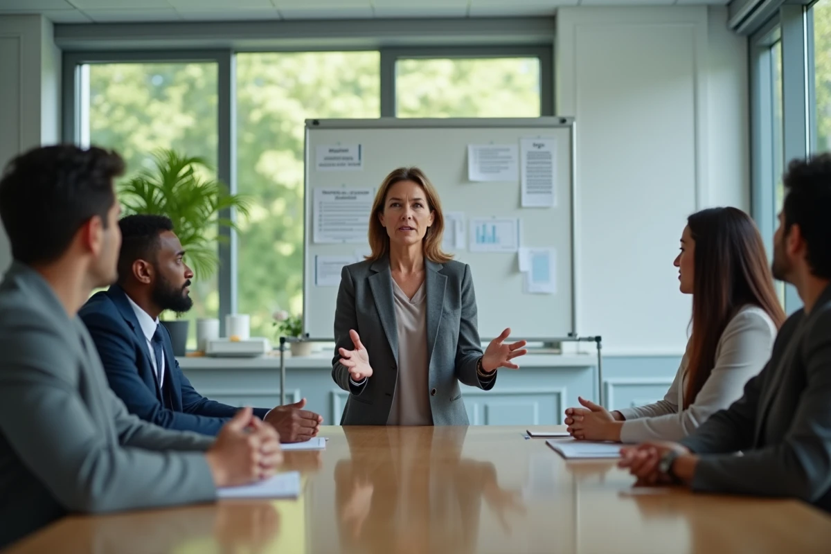 Psychiatre en réunion avec collègues dans une salle