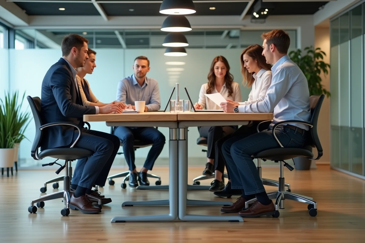 Groupe de collègues en réunion autour d